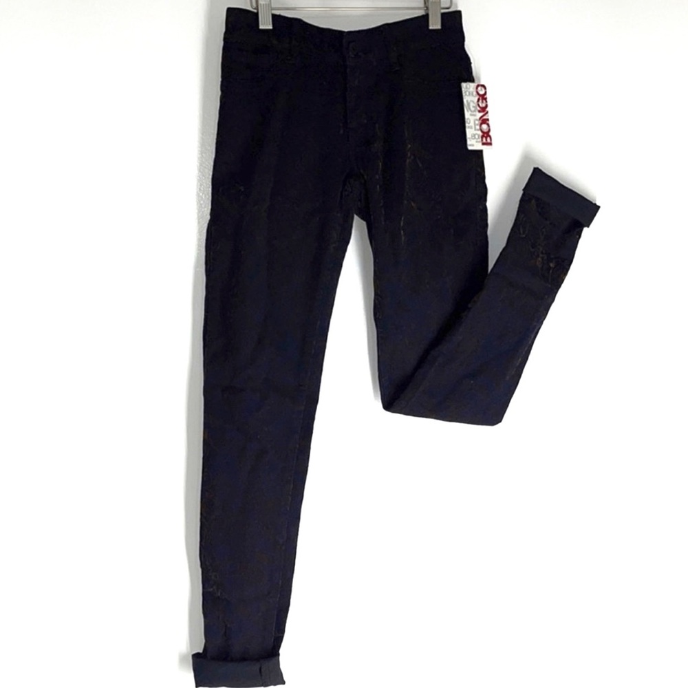 Skinny royal brown velvet damask pattern navy blue denim - Brown and Navy